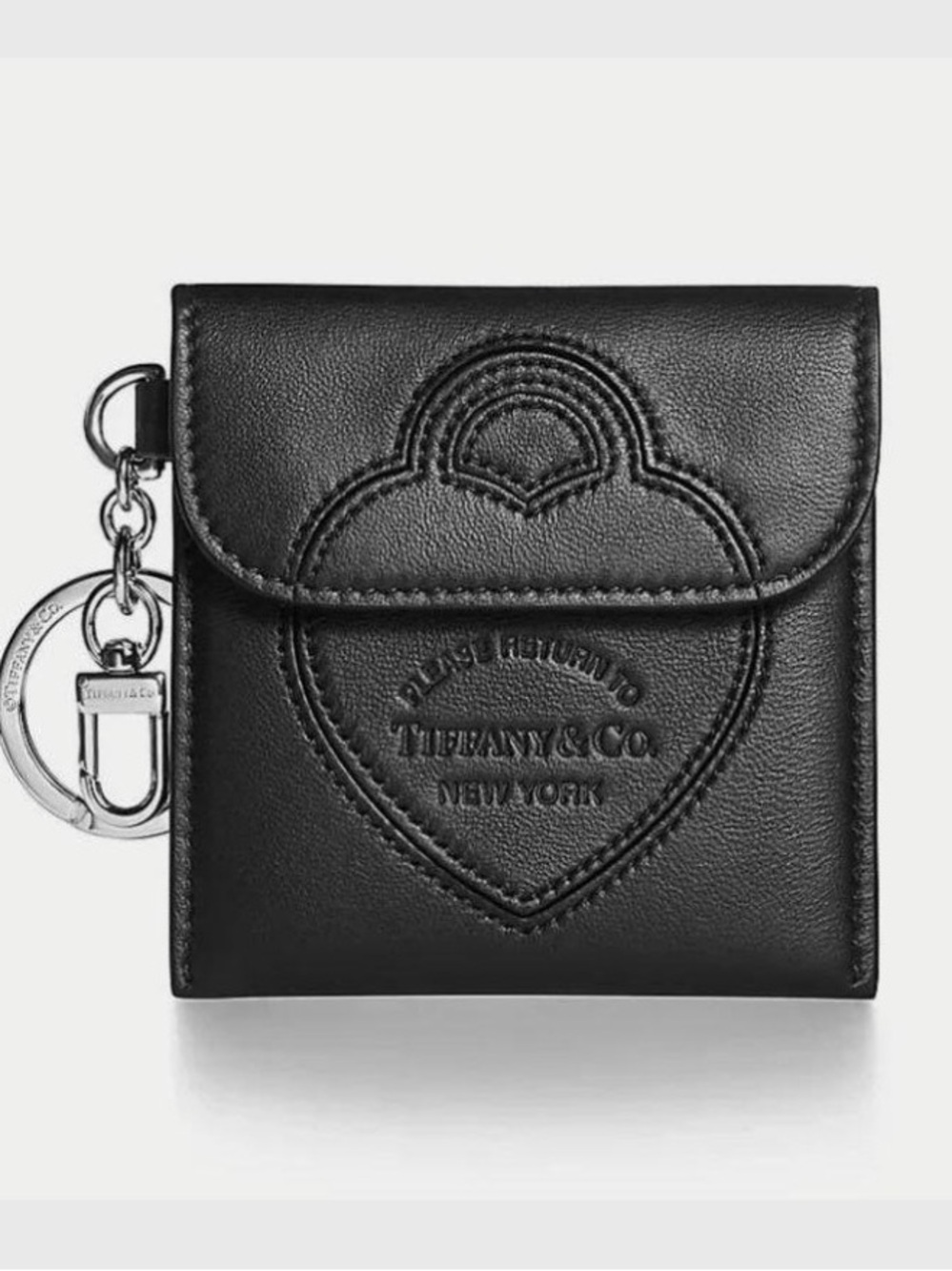Tiffany & Co. Black Leather Bifold Wallet with Silver Keyring